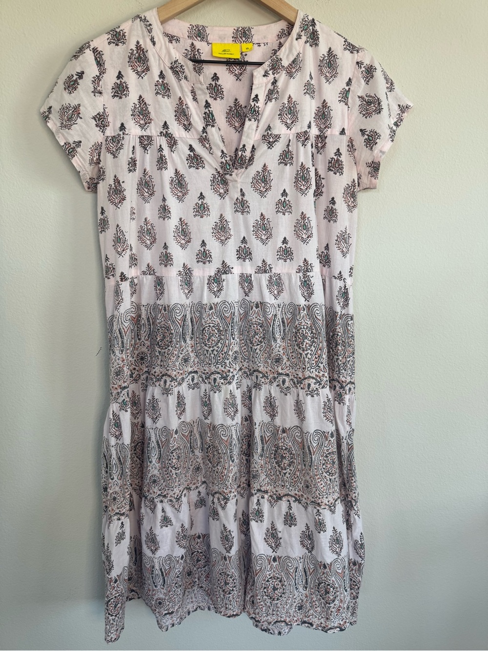 Roller Rabbit Lightweight Pink Paisley Block Print Cotton Tiered Boho Dress XS